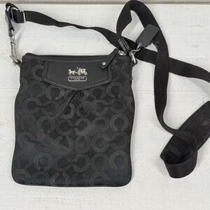 Coach Madison Dotted Op Art Crossbody Bag Black Canvas Silver Hardware